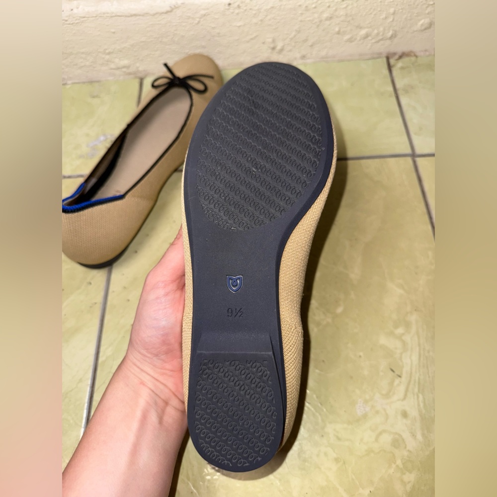 Rothy’s Tan Knit Ballet Flats Black Bow Round Toe Sustainable Size 9.5 - Picture 3 of 9
